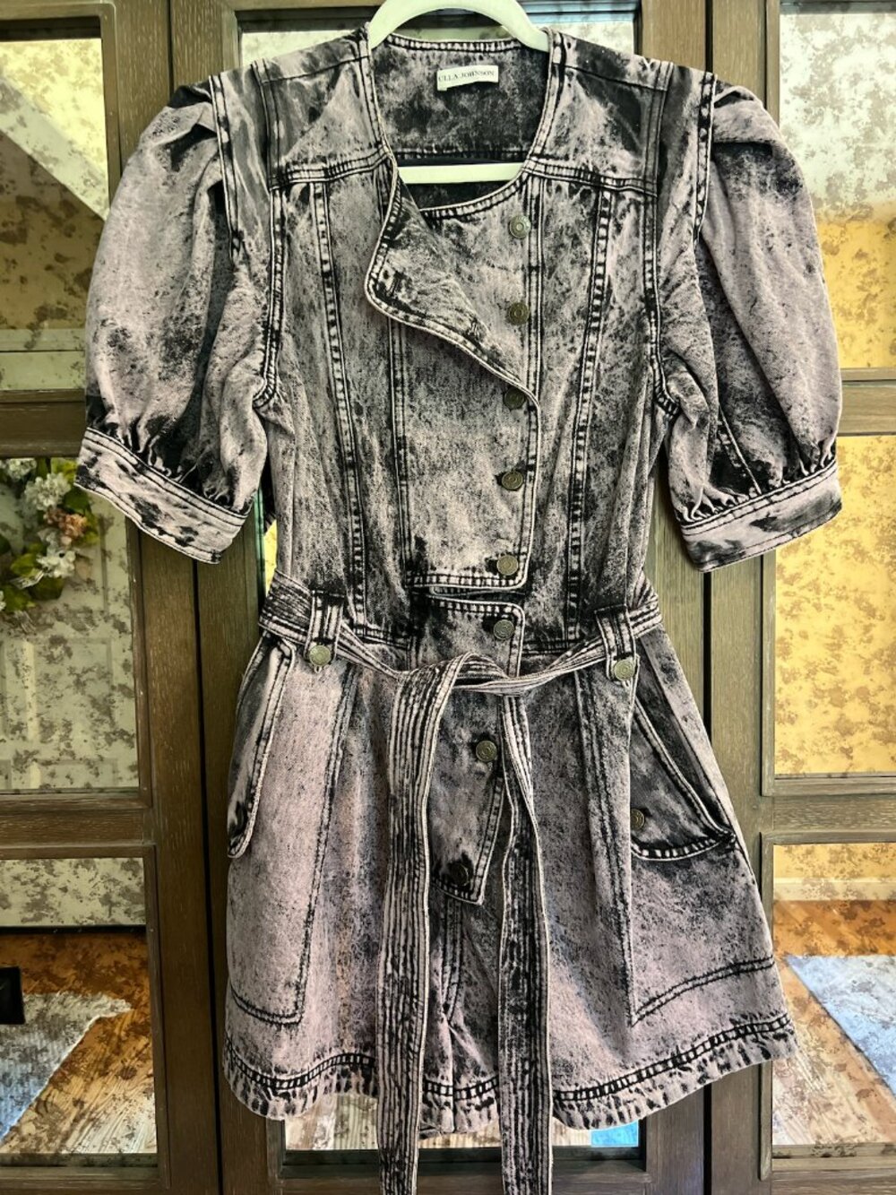 Ulla Johnson Acid Wash Denim Mini Romper | Belted Puff Sleeve | Size 6